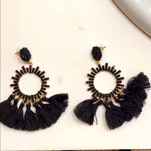 Black tassel gold earrings